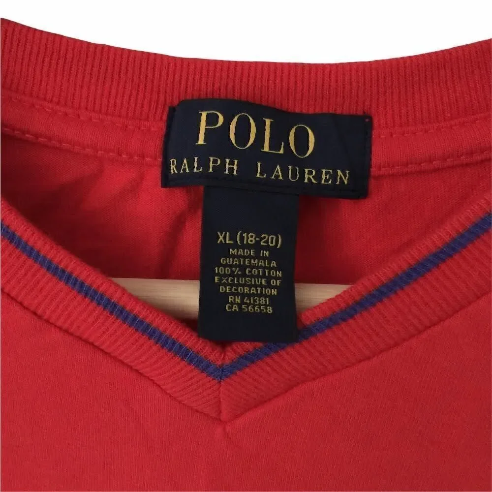 Polo Ralph Lauren Classic Men's V-neck Tee in Red Size Youth XL (18-20)